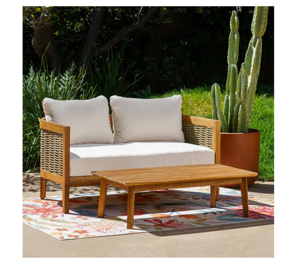 Linon Home Chaddsley Outdoor Brown Loveseat andTable