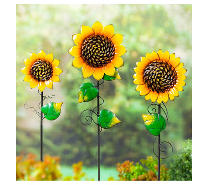 Evergreen Set of 3 Radiant Sunflower Garden Stake