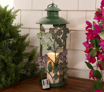 Home Reflections 20" Floral Lantern with Flameless Pillar