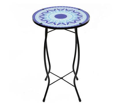 Northlight 19" Blue Sun Mosaic Glass Patio SideTable