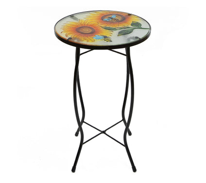 Northlight 19" Sunflower and Bumblebee Glass Patio Side Table