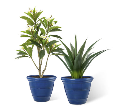 Glitzhome 15.5"D S/2 Round Faux Ceramic Pot Plastic Planter