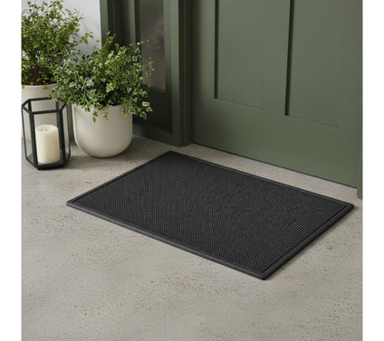 HomeRoots 18" X 30" Black Rubber Outdoor Door Mat