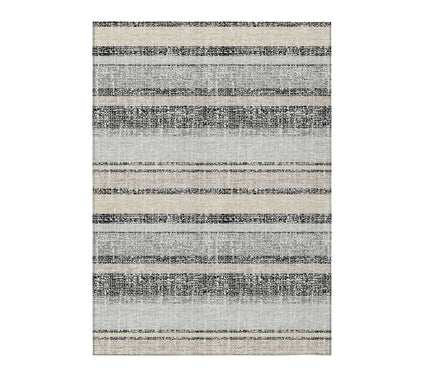 HomeRoots 3' X 5' Black Silver Striped WashableOutdoor Rug