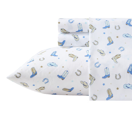 Wrangler Rodeo Star White/Blue Microfiber Twi n Sheet Set