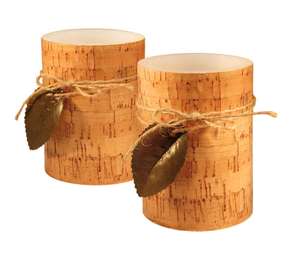 LumaBase Battery-Operated Wax LED Candles Corkw Leaf Set