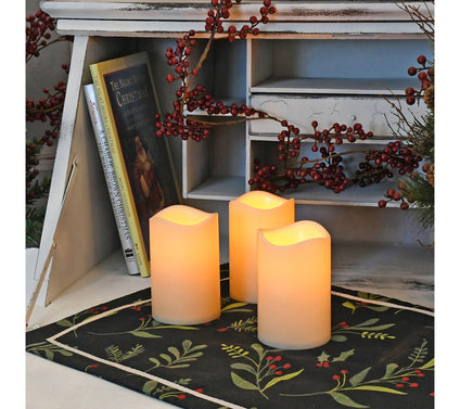 LumaBase Battery-Operated LED Pillar Candles- Set of 3