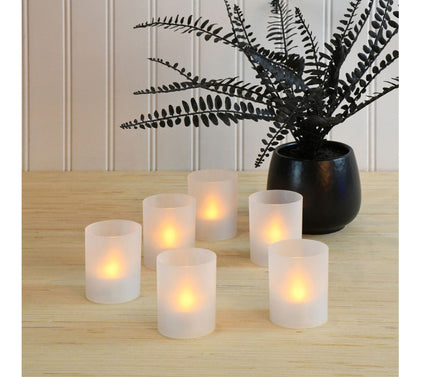 Frosted Votives with LED Lights, Amber - Set of6