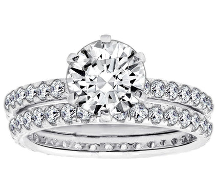 Diamonique 2.90 cttw 2 Piece Round Ring Set, Platinum Clad