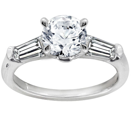 Diamonique 1.50 cttw Round & Baguette Ring, Platinum Clad