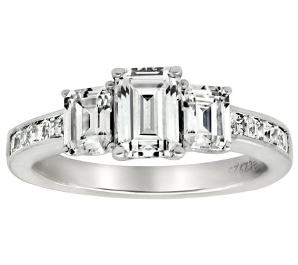 Diamonique 3.40 cttw 3 Stone Ring, Platinum Clad