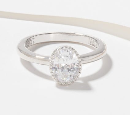 Diamonique 100-Facet 1.5 cttw Oval Cut Solitaire Ring, Sterling