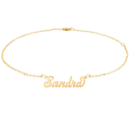 14K Gold Plated Sterling Cursive Personalized A nkle Bracelet
