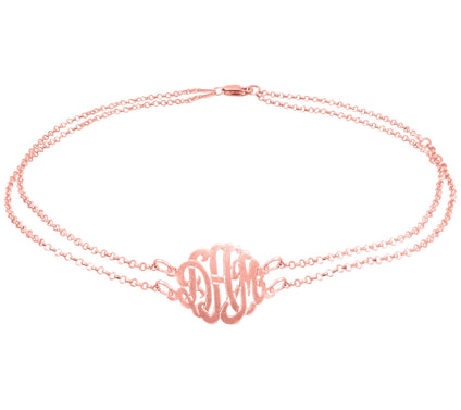 14K Rose Gold Plated Sterling Monogram Ankle Br acelet