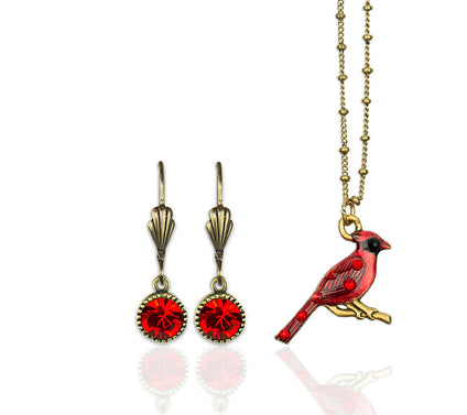 Anne Koplik Crystal Cardinal Neckla ce & Earrings