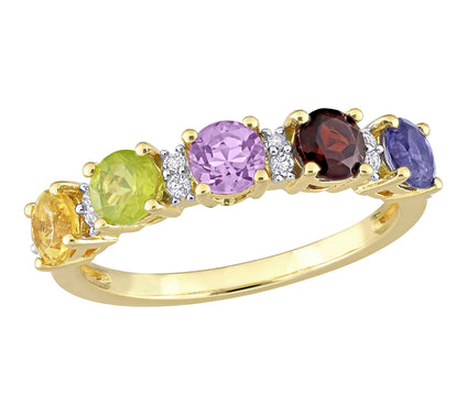 18K Gold Plated 1.35 cttw Multi-Color Gemst one Ring