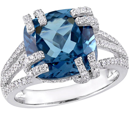 Bellini 7.25 ct London Blue Topaz & 7/10 cttw Diamond Ring
