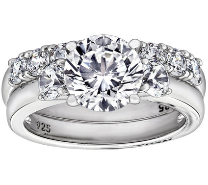 Diamonique 3.65 cttw 3-Stone Round Ring Set, Platinum Plated