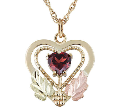 Black Hills Garnet Heart Pendant w/ Chain, 10K/ 12K Gold