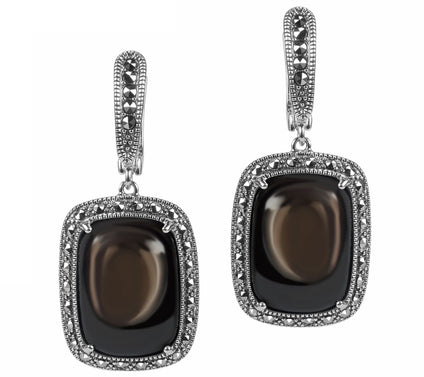 Suspicion Sterling Sapphire Cabochon & Marcasite Earrings