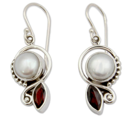 Artisan Crafted Cultured Pearl & Garnet Earrings, Sterling
