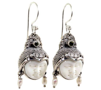 Novica Artisan Crafted Cultured Pearl Peridot Dangle Earrings