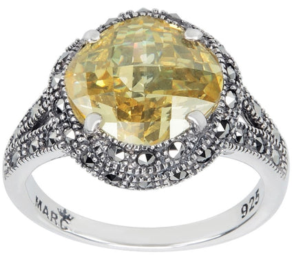 Suspicion Sterling Canary Cubic Zirconia & Marcsite Halo Ring