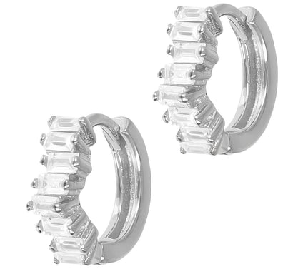 Diamonique 1 cttw Baguette Hoop Earrings, Sterl ing Silver