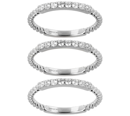 Diamonique 0.45 cttw Set of 3 Band Rings, Sterling Silver
