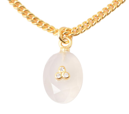 14K Gold Plated Moonstone & White Topaz Pendant w/ Chain
