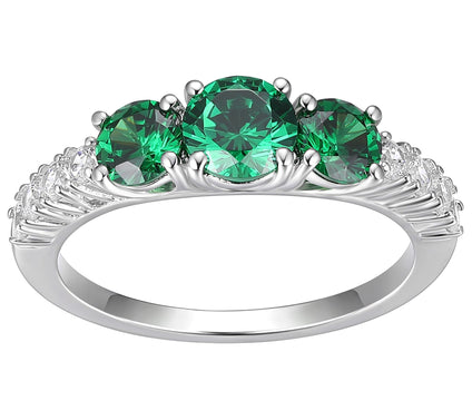 Diamonique & Simulated Green Tourmaline Ring, Serling Silver