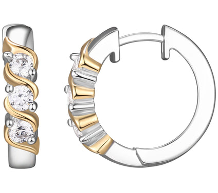 Diamonique 1.30 cttw Two-Tone Huggie Hoop Earrings, Sterling