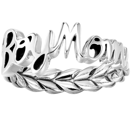 JAI Sterling Silver Boy Mom Script Ring