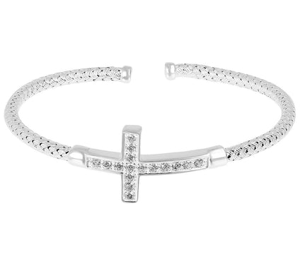 UltraFine Silver Pave' Cross Braided Cuff