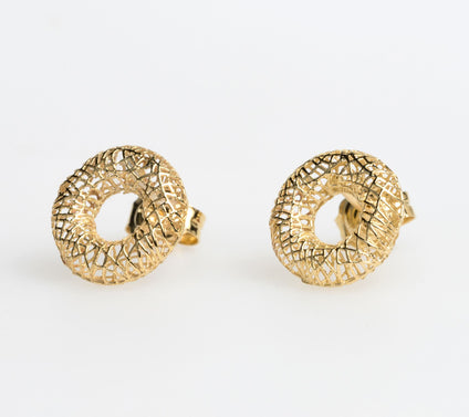 Alkeme 10K Gold Hollow Mesh Circle Stud Earring s