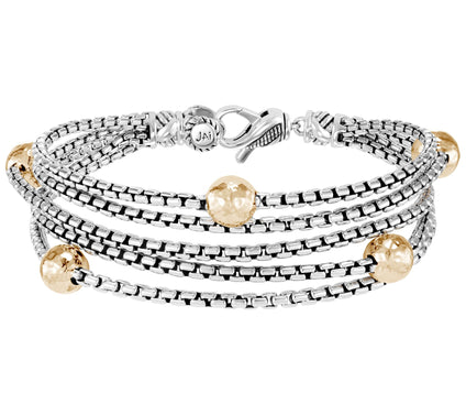 JAI Sterling & 14K Gold Multi-Strand Box C hainBracelet