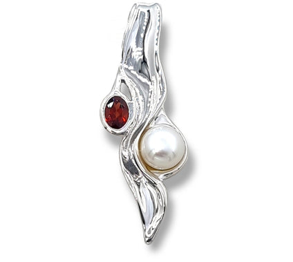 Hagit Sterling Silver Pendant with Cultured Pea rl & Gemstone