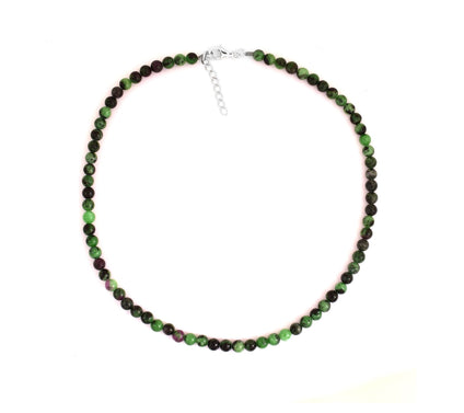 Ruby Ziosite Beaded Necklace, Sterling