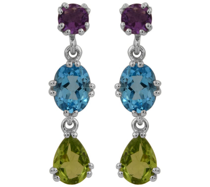 Amethyst, Peridot & Swiss Blue Topaz Sterling D rop Earrings