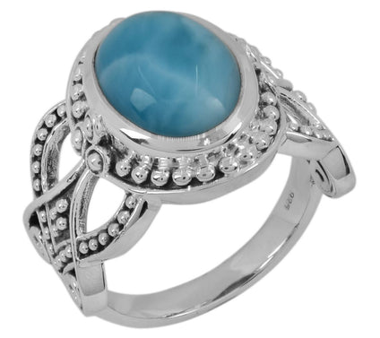 Larimar Oval Bezel-Set Sterling Silver Ring