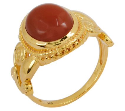 14k Gold Plated Oval Chocolate Moon Stone Bezel Set Ring