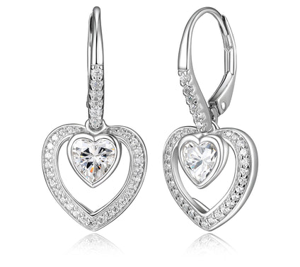 Diamonique 2cttw Double Heart Drop Earrings, Sterling Silver
