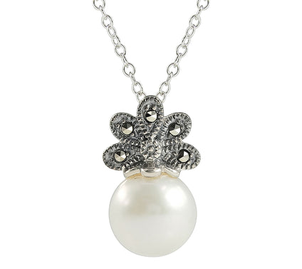 Suspicion Cultured Pearl & Marcasite Necklace,Sterling