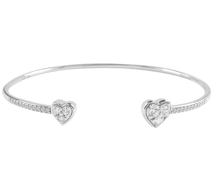 Diamonique Adjustable Heart Cuff, Sterling Silver
