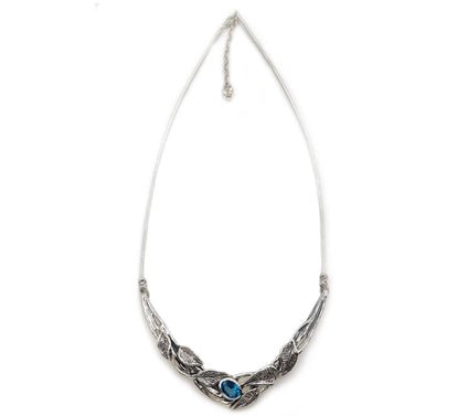 Hagit Sterling Silver Blue Topaz Leaf Stat emen t Necklace