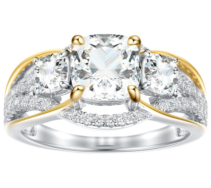 Diamonique 2.30 cttw Two-Tone 3-Stone Ring, Sterling Silver