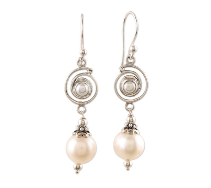 Novica Artisan Crafted Sterling Cultured Pearl Dangle Earrings