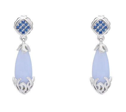 Ariva Sterling Silver Blue Chalcedony & Sapphir e Earrings