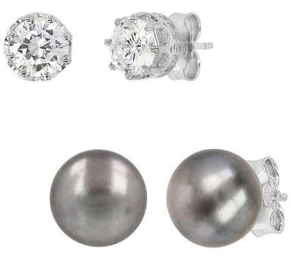 Diamonique x Honora Cultured Pearl Set of Ear rings, Sterling