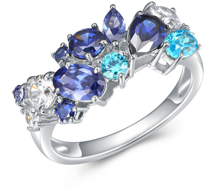 Diamonique 3.35 cttw Multi-Color Cluster Ring, Sterling Silver